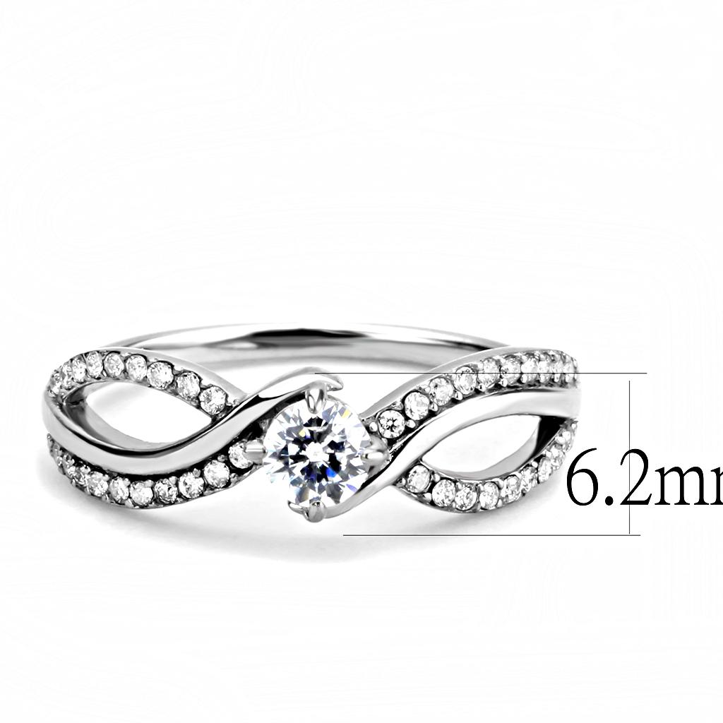 High polished (no plating) Stainless Steel Ring with AAA Grade CZ in Clear