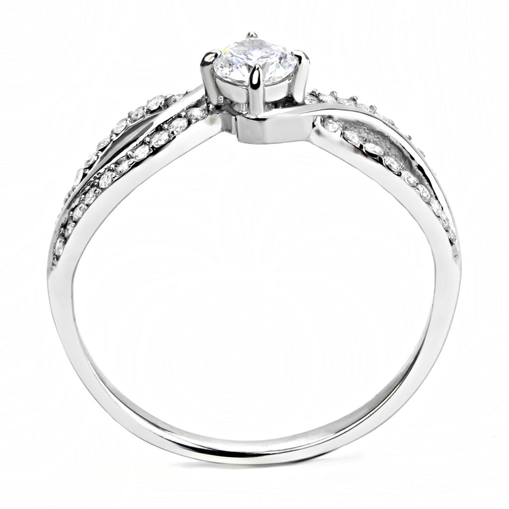High polished (no plating) Stainless Steel Ring with AAA Grade CZ in Clear