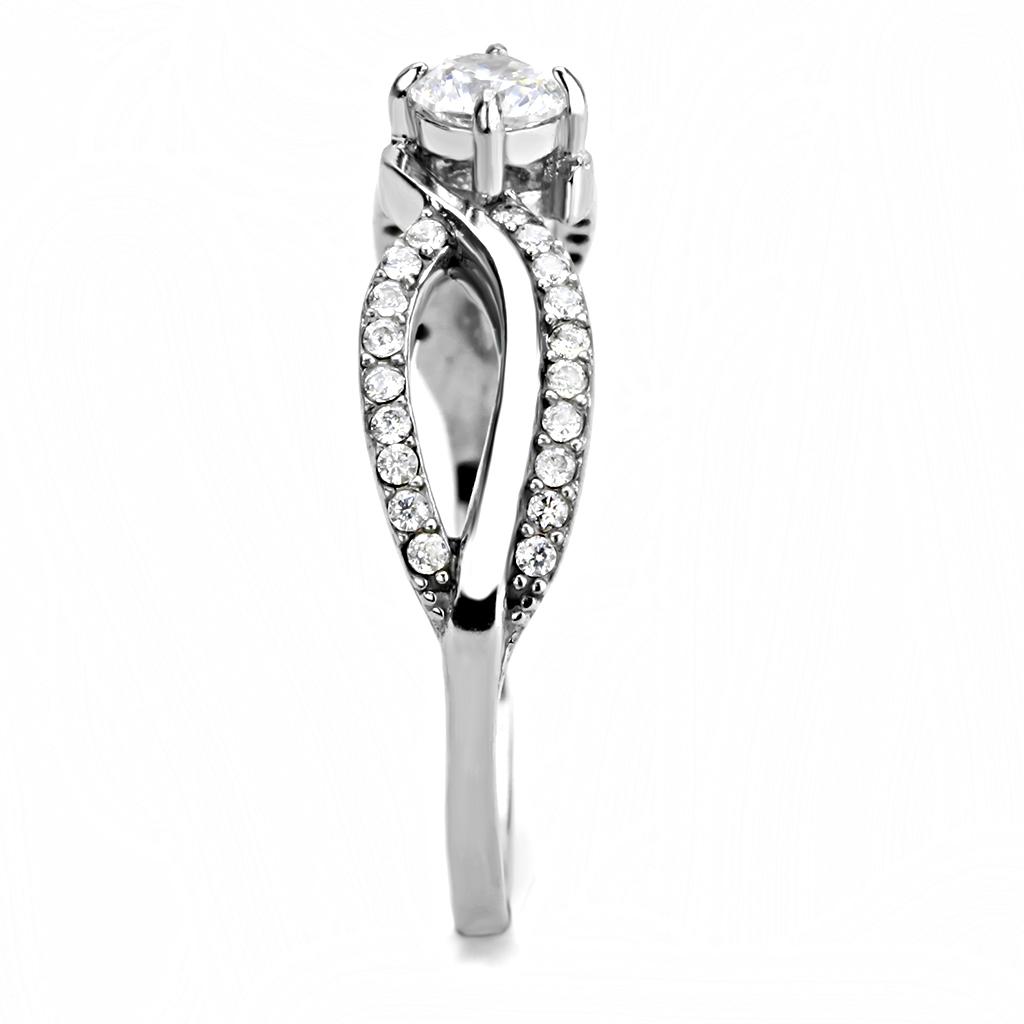 High polished (no plating) Stainless Steel Ring with AAA Grade CZ in Clear