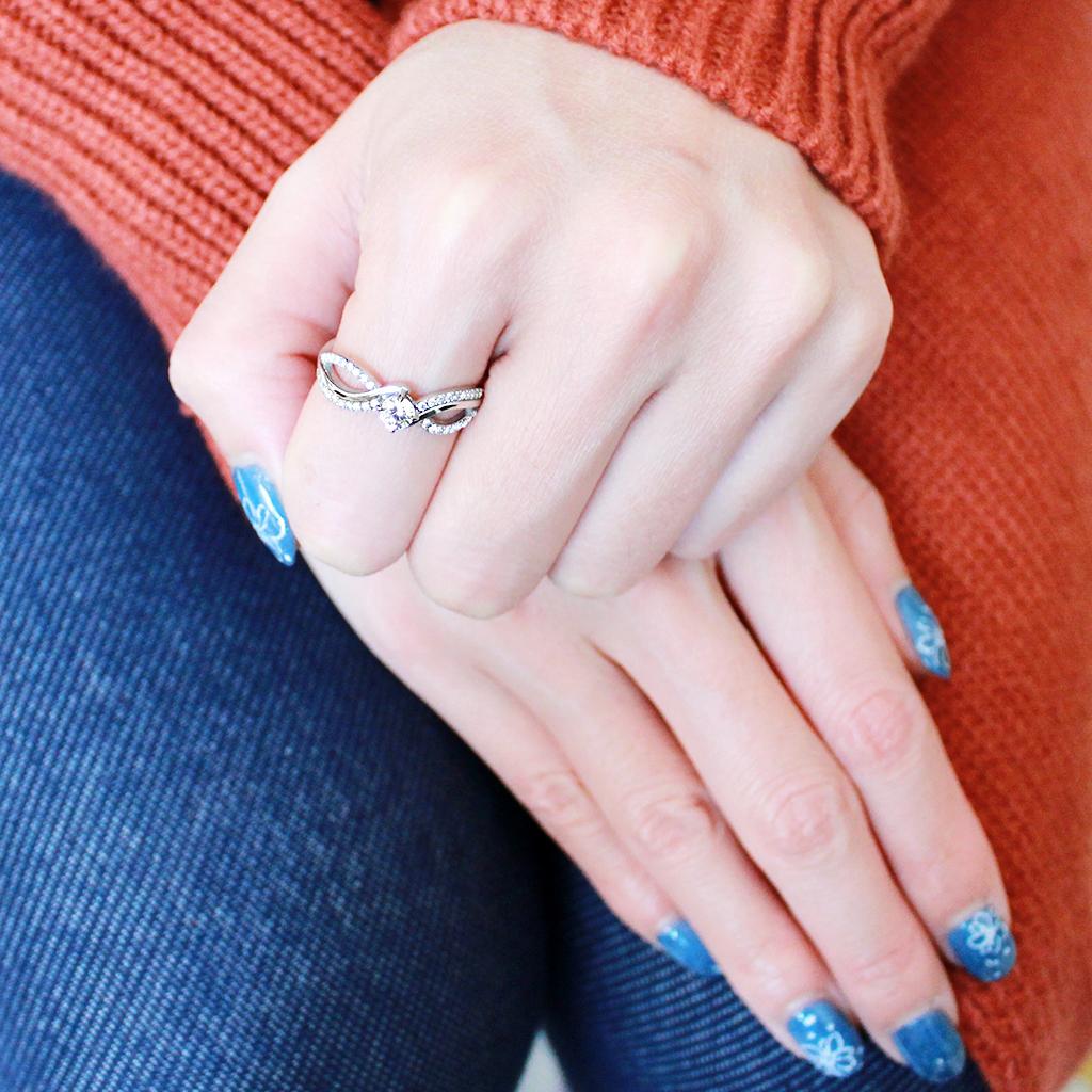 High polished (no plating) Stainless Steel Ring with AAA Grade CZ in Clear