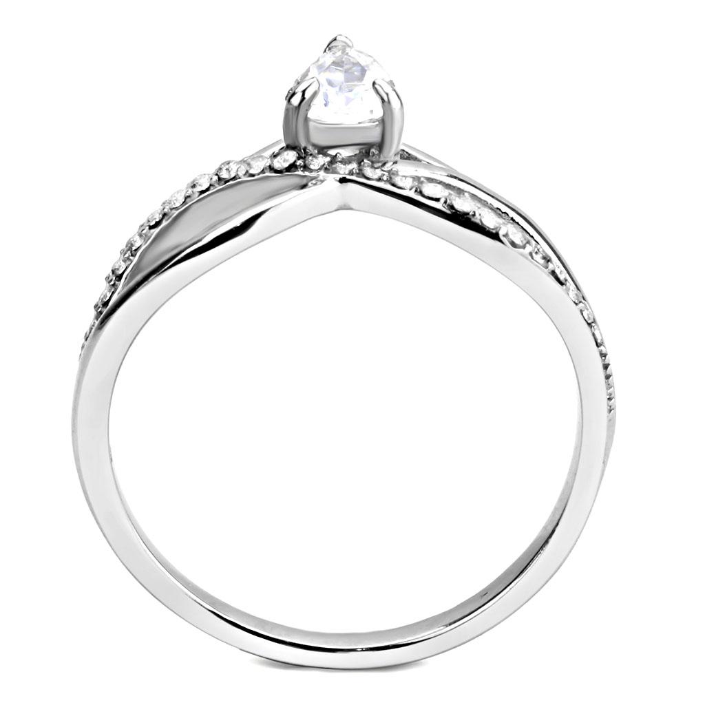 High polished (no plating) Stainless Steel Ring with AAA Grade CZ in Clear