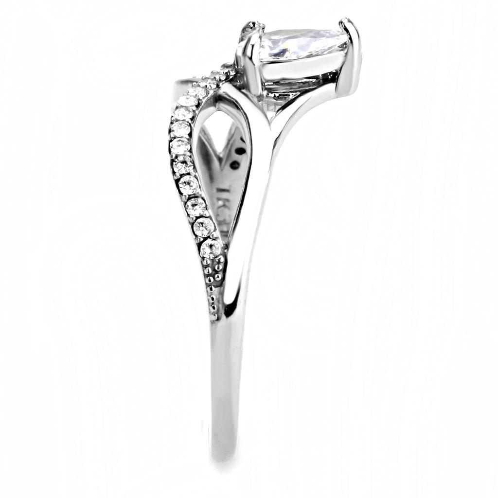 High polished (no plating) Stainless Steel Ring with AAA Grade CZ in Clear