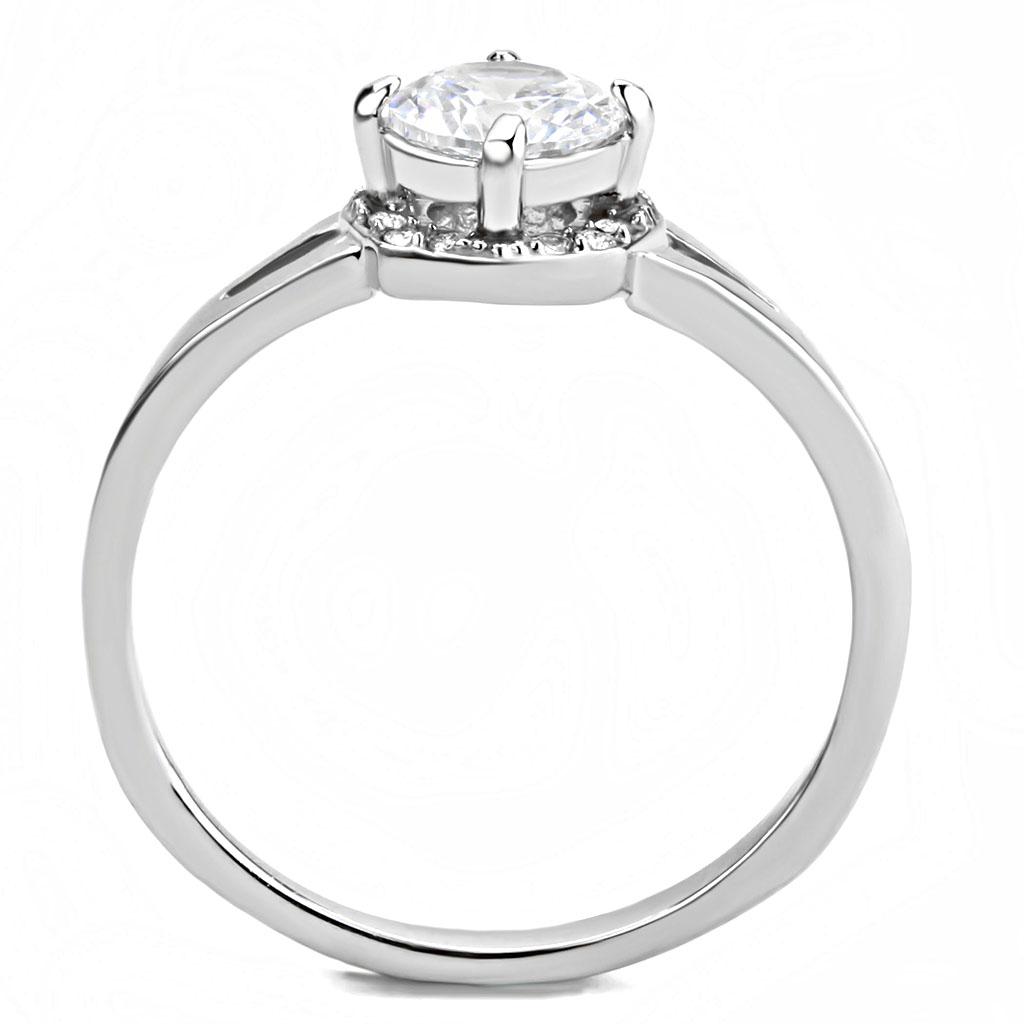 High polished (no plating) Stainless Steel Ring with AAA Grade CZ in Clear