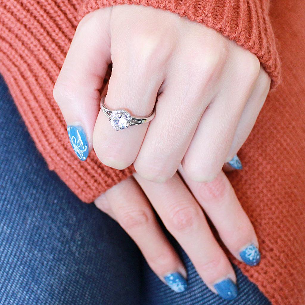 High polished (no plating) Stainless Steel Ring with AAA Grade CZ in Clear