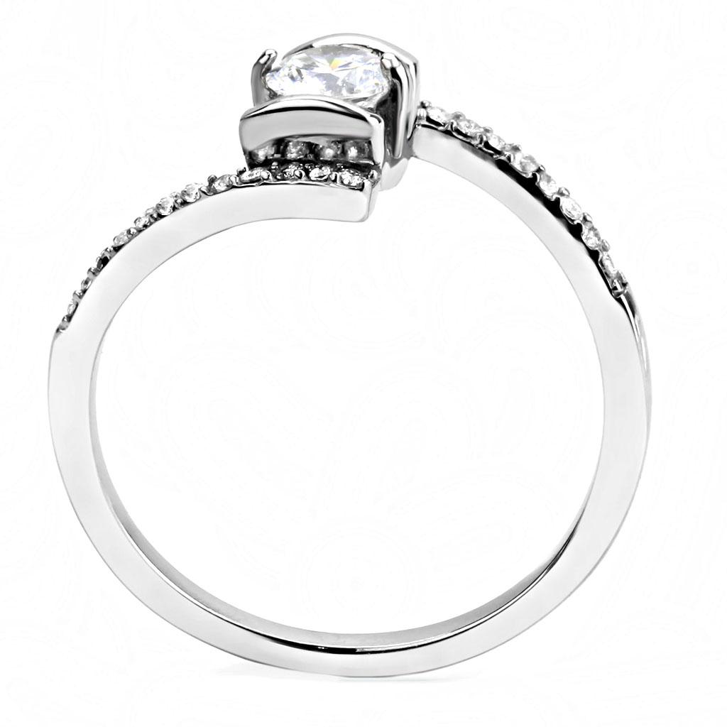 High polished (no plating) Stainless Steel Ring with AAA Grade CZ in Clear