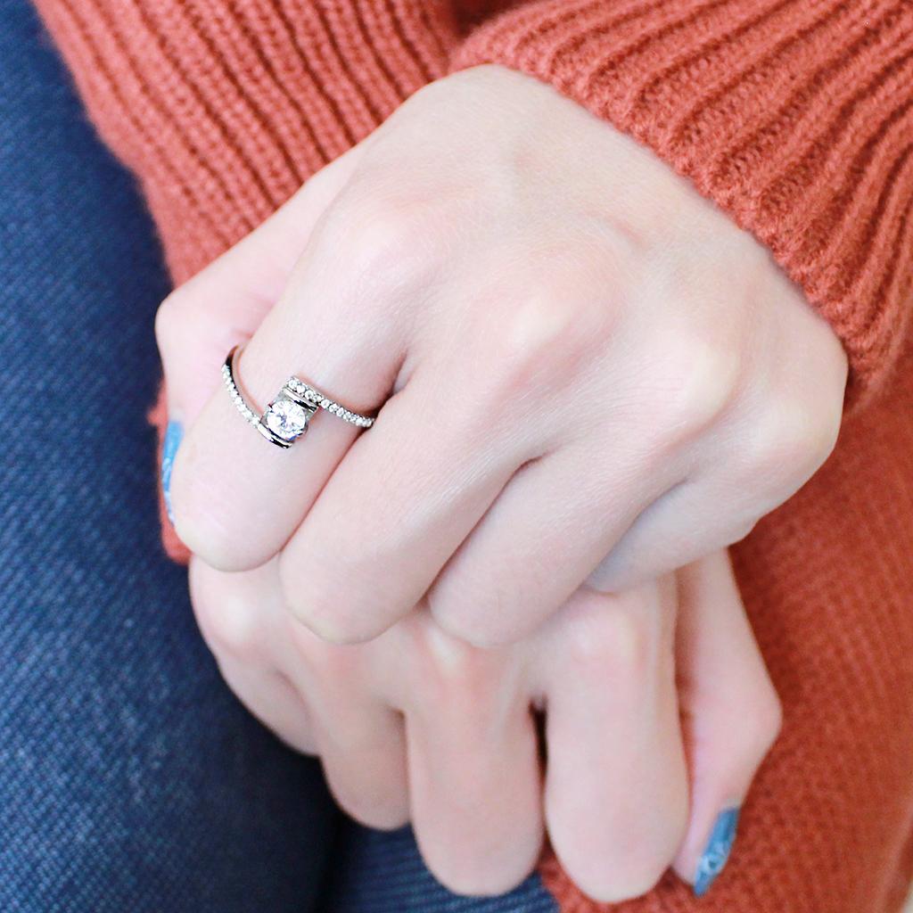 High polished (no plating) Stainless Steel Ring with AAA Grade CZ in Clear