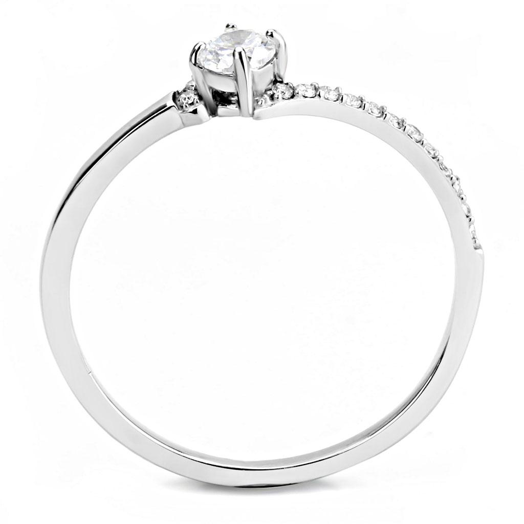 High polished (no plating) Stainless Steel Ring with AAA Grade CZ in Clear