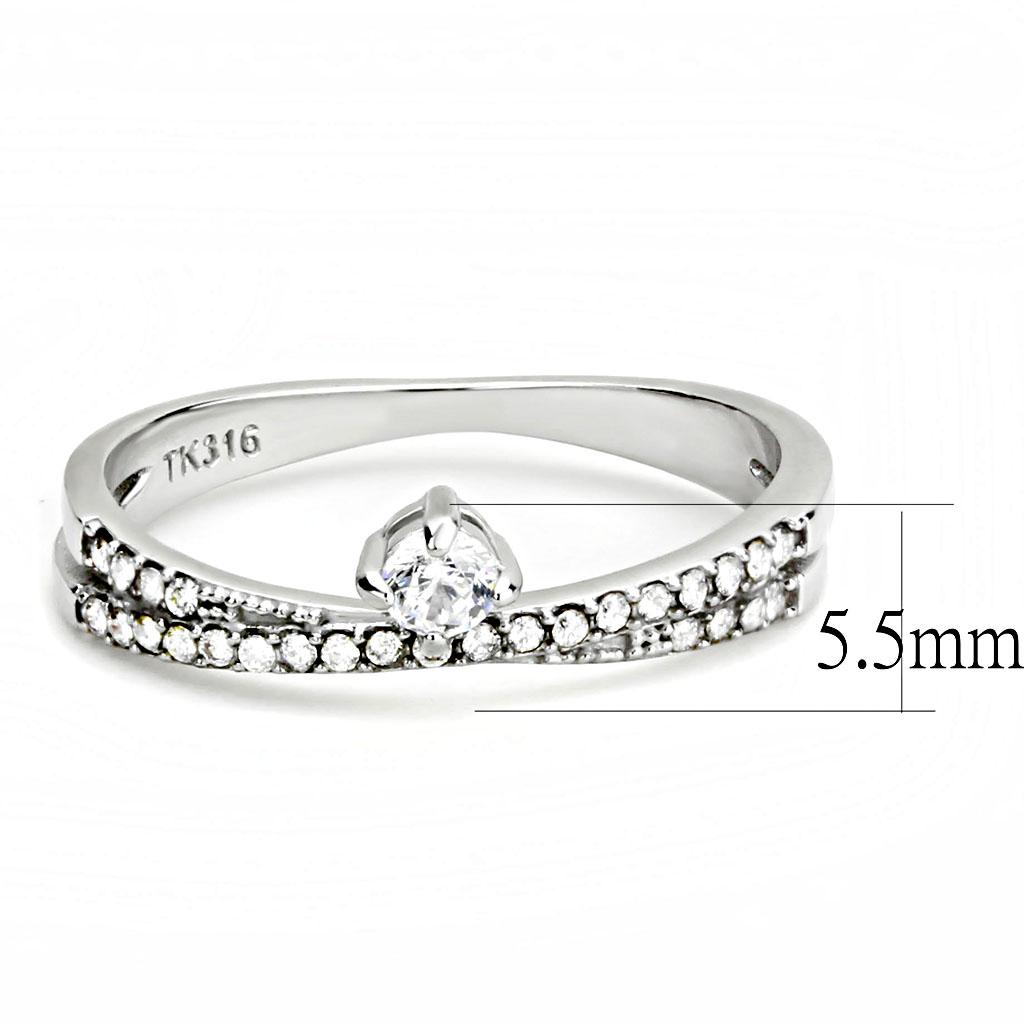 High polished (no plating) Stainless Steel Ring with AAA Grade CZ in Clear
