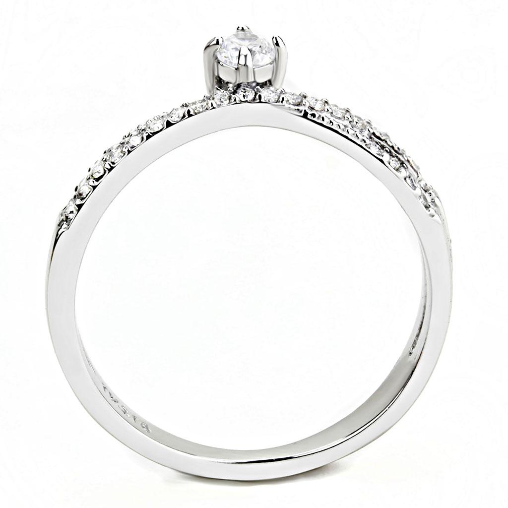 High polished (no plating) Stainless Steel Ring with AAA Grade CZ in Clear