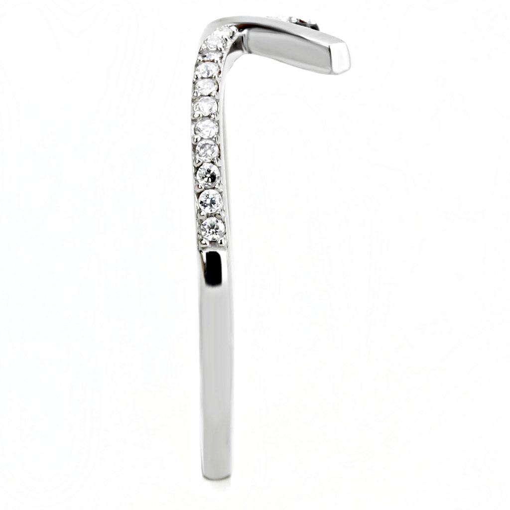 High polished (no plating) Stainless Steel Ring with AAA Grade CZ in Clear