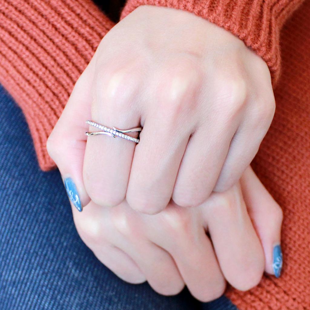 High polished (no plating) Stainless Steel Ring with AAA Grade CZ in Clear