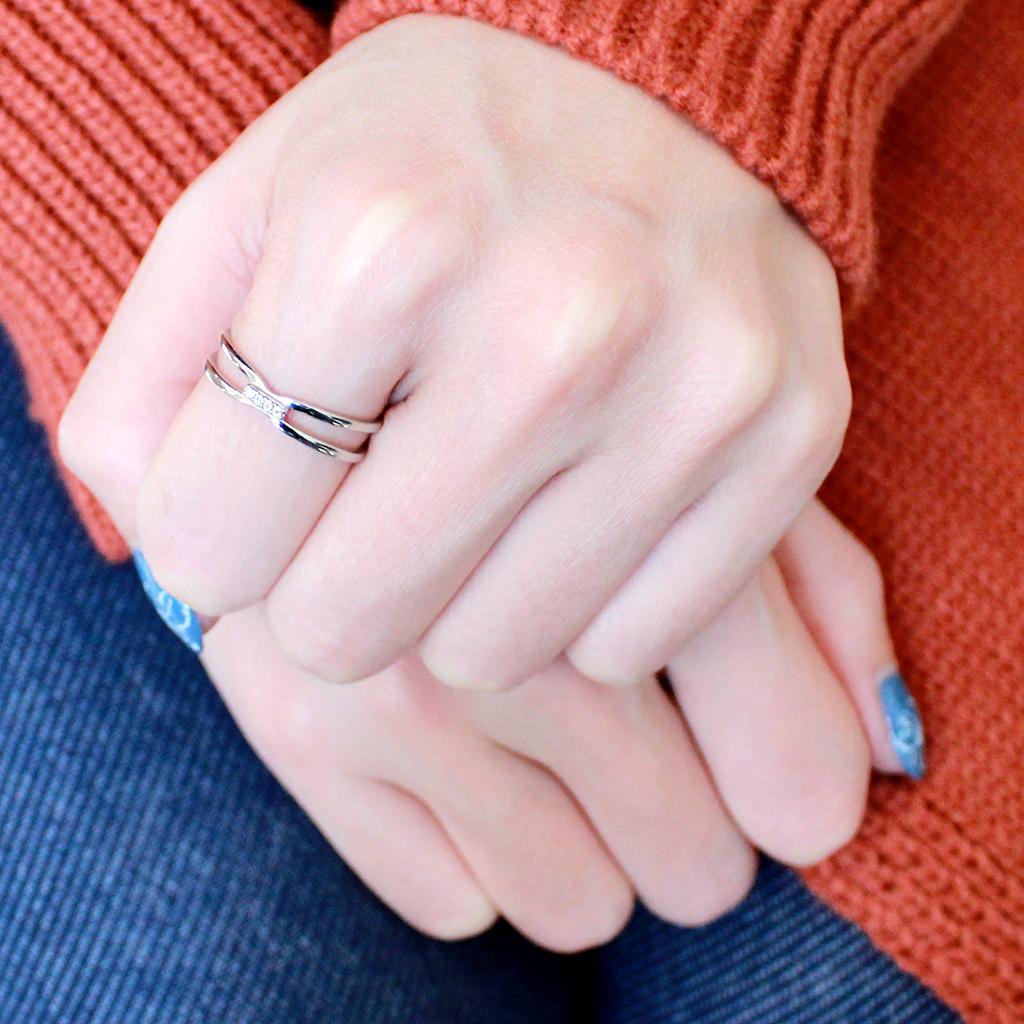 High polished (no plating) Stainless Steel Ring with AAA Grade CZ in Clear