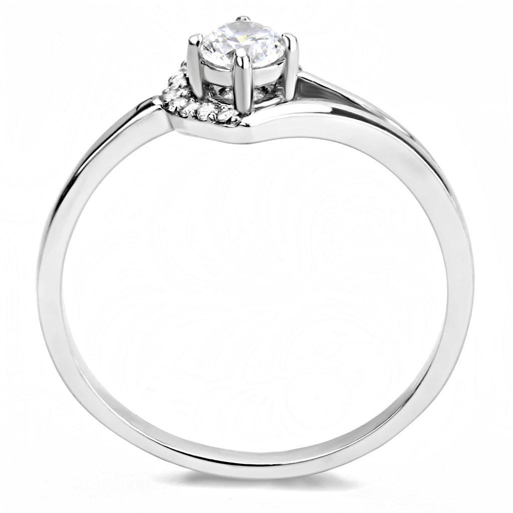 High polished (no plating) Stainless Steel Ring with AAA Grade CZ in Clear