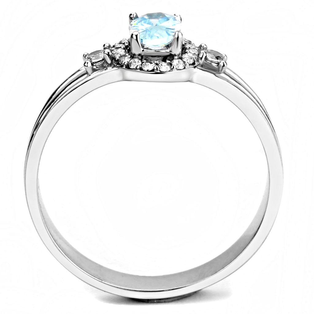 High polished (no plating) Stainless Steel Ring with AAA Grade CZ in Sea Blue