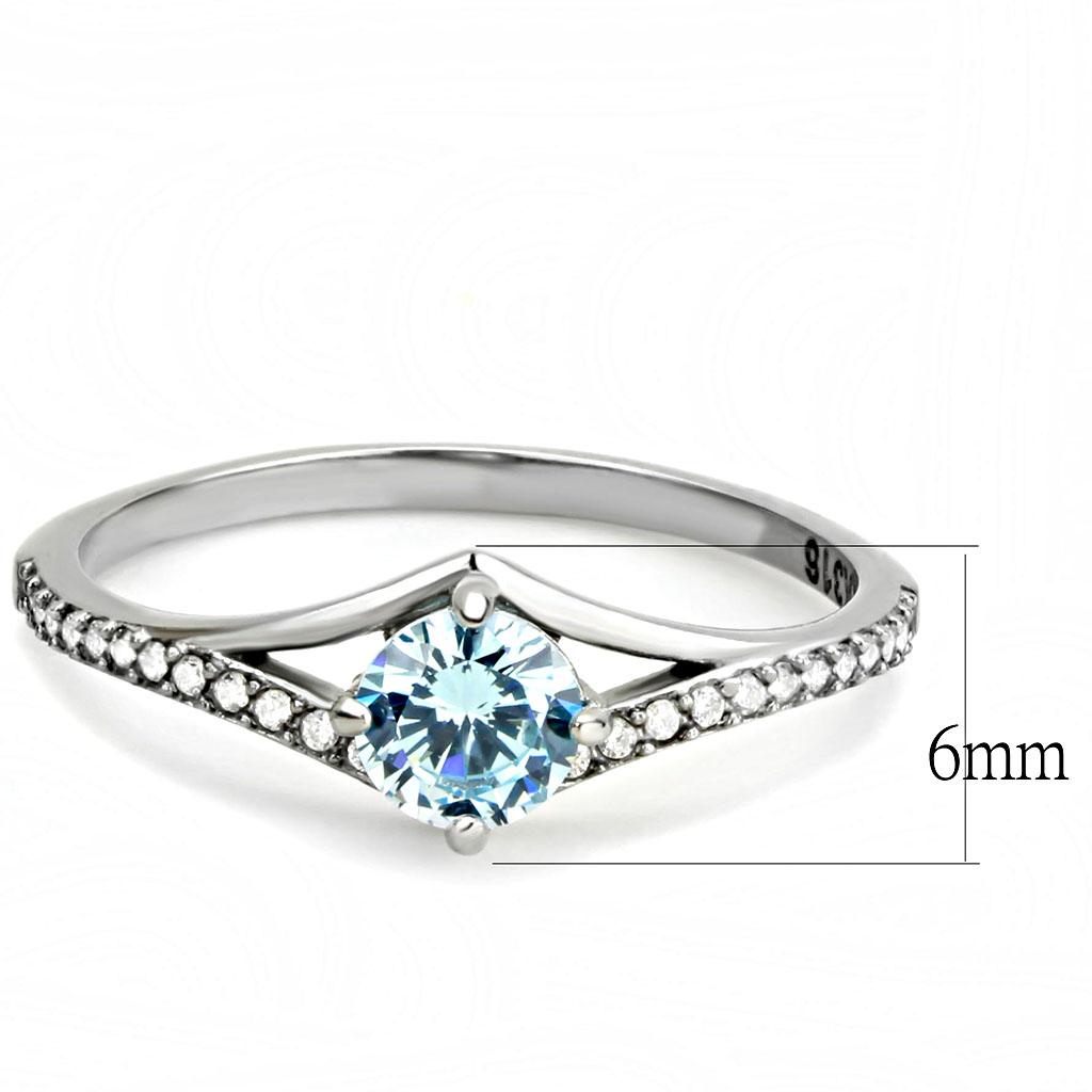 High polished (no plating) Stainless Steel Ring with AAA Grade CZ in Sea Blue