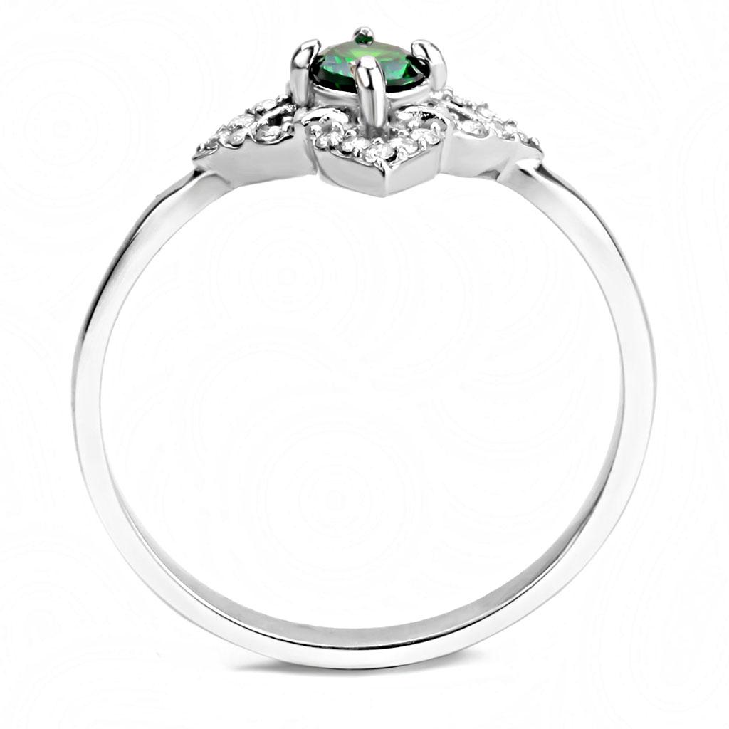 High polished (no plating) Stainless Steel Ring with AAA Grade CZ in Emerald