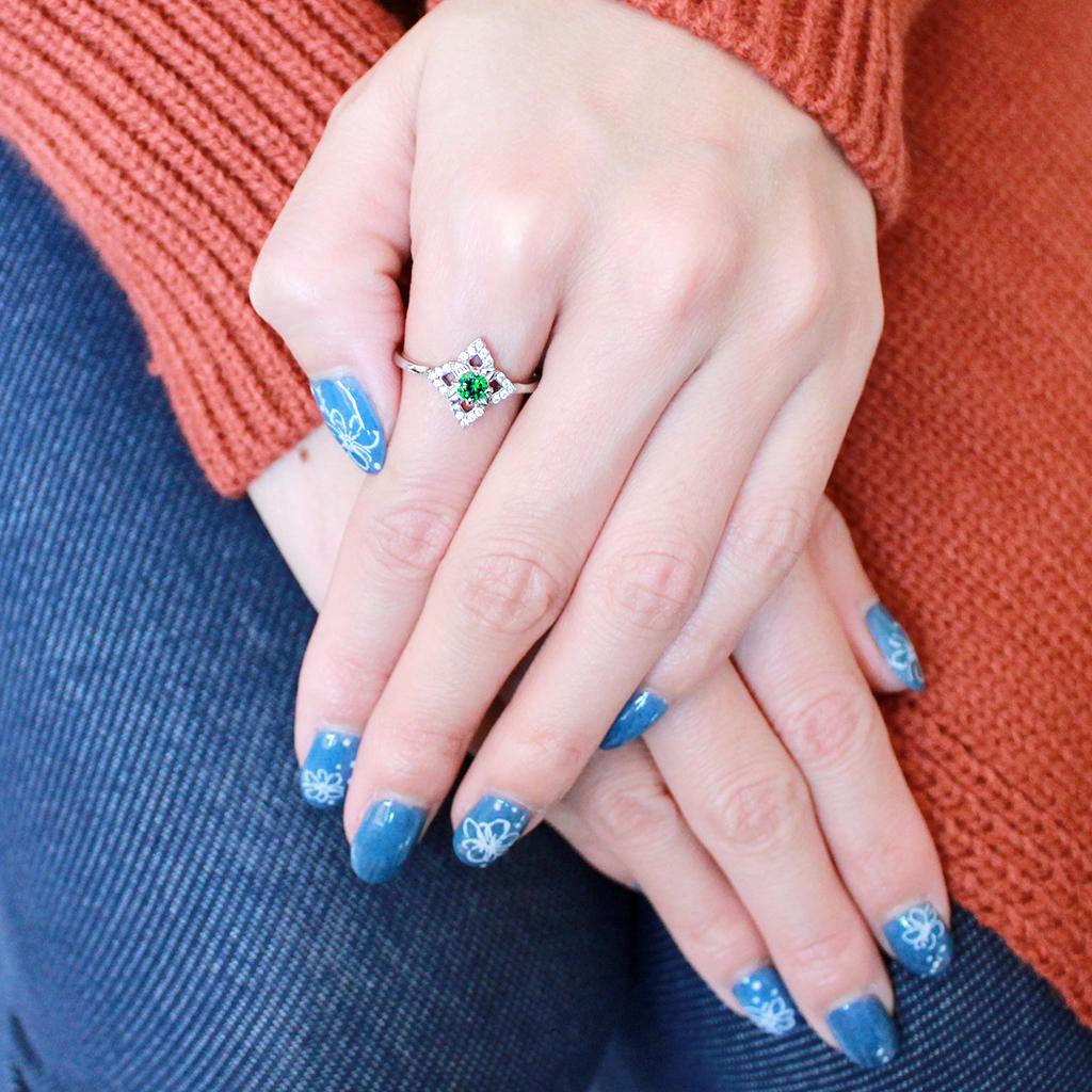 High polished (no plating) Stainless Steel Ring with AAA Grade CZ in Emerald