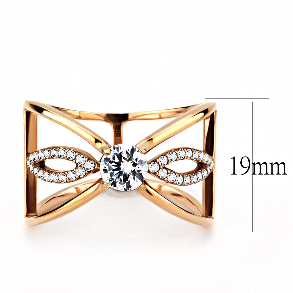 IP Rose Gold(Ion Plating) Stainless Steel Ring with AAA Grade CZ in Clear