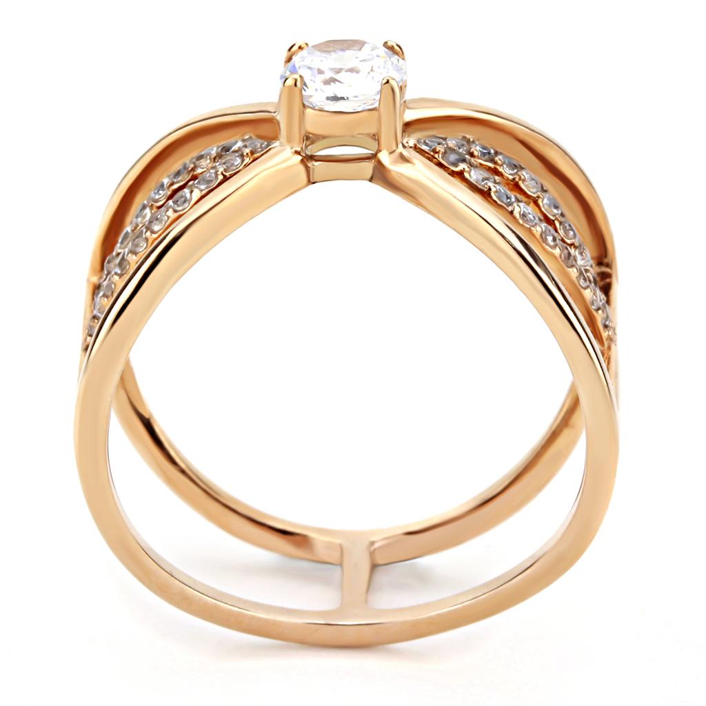 IP Rose Gold(Ion Plating) Stainless Steel Ring with AAA Grade CZ in Clear
