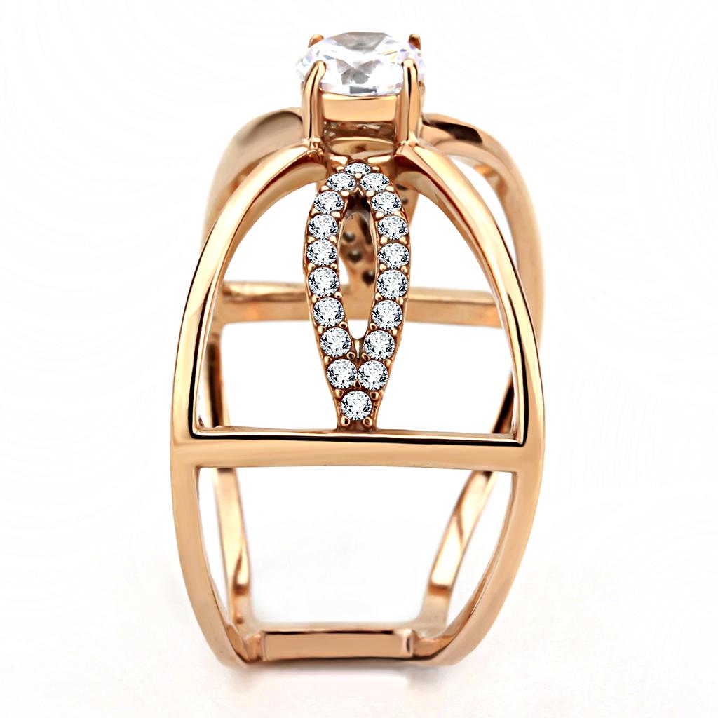 IP Rose Gold(Ion Plating) Stainless Steel Ring with AAA Grade CZ in Clear