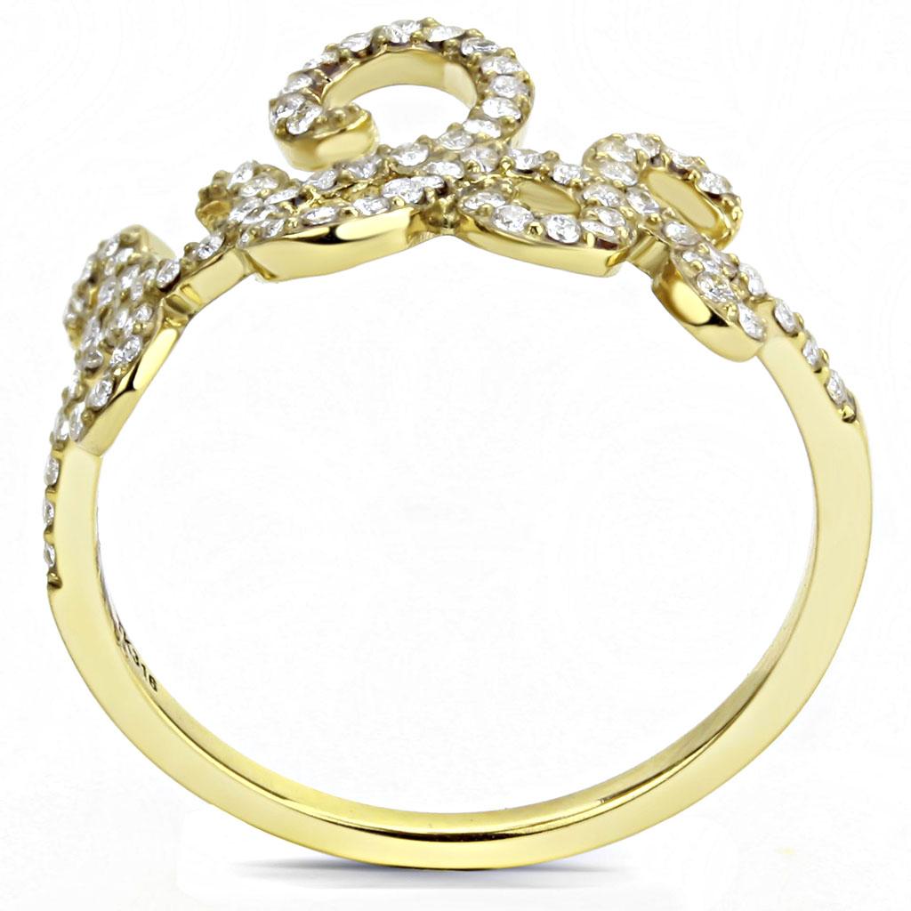 IP Gold(Ion Plating) Stainless Steel Ring with AAA Grade CZ in Clear