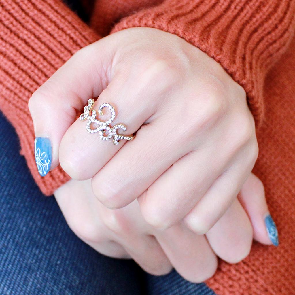 IP Gold(Ion Plating) Stainless Steel Ring with AAA Grade CZ in Clear