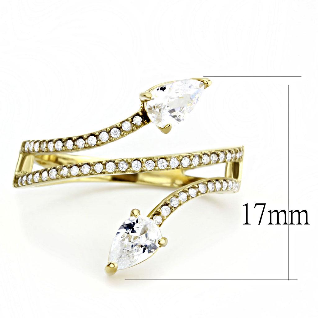 IP Gold(Ion Plating) Stainless Steel Ring with AAA Grade CZ in Clear