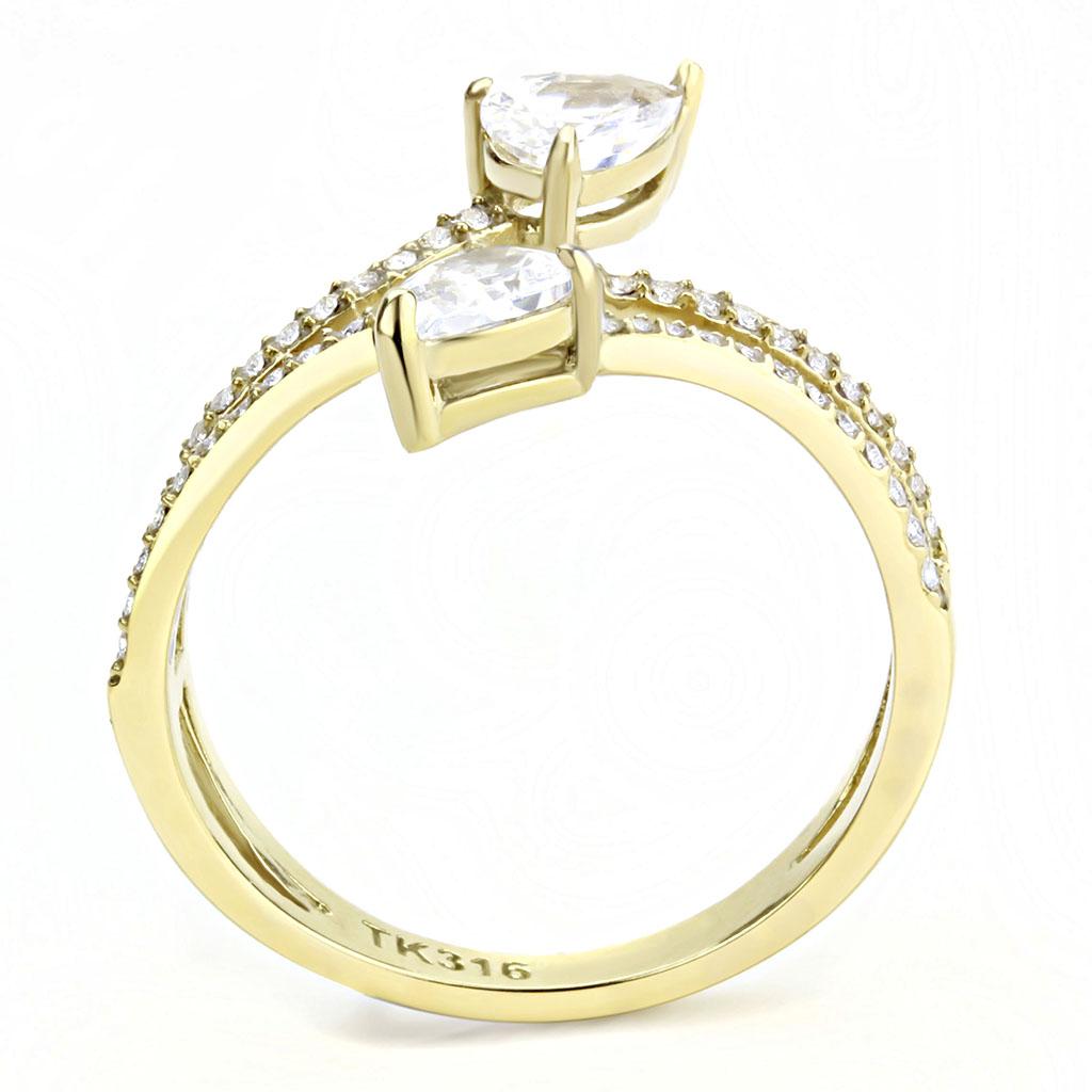 IP Gold(Ion Plating) Stainless Steel Ring with AAA Grade CZ in Clear