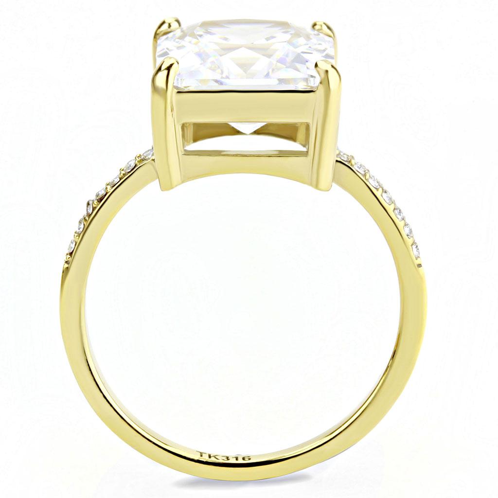 IP Gold(Ion Plating) Stainless Steel Ring with AAA Grade CZ in Clear