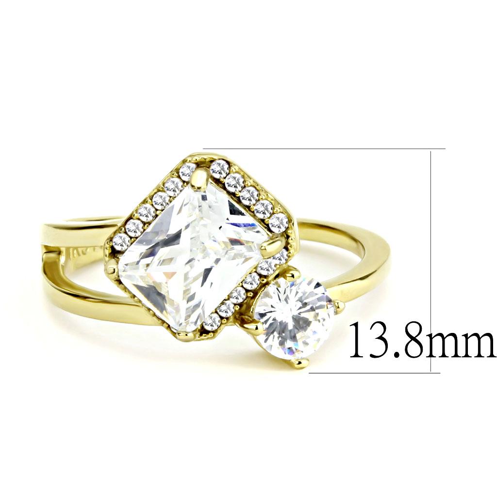 IP Gold(Ion Plating) Stainless Steel Ring with AAA Grade CZ in Clear