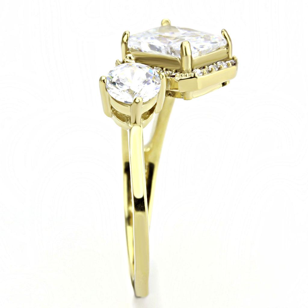 IP Gold(Ion Plating) Stainless Steel Ring with AAA Grade CZ in Clear