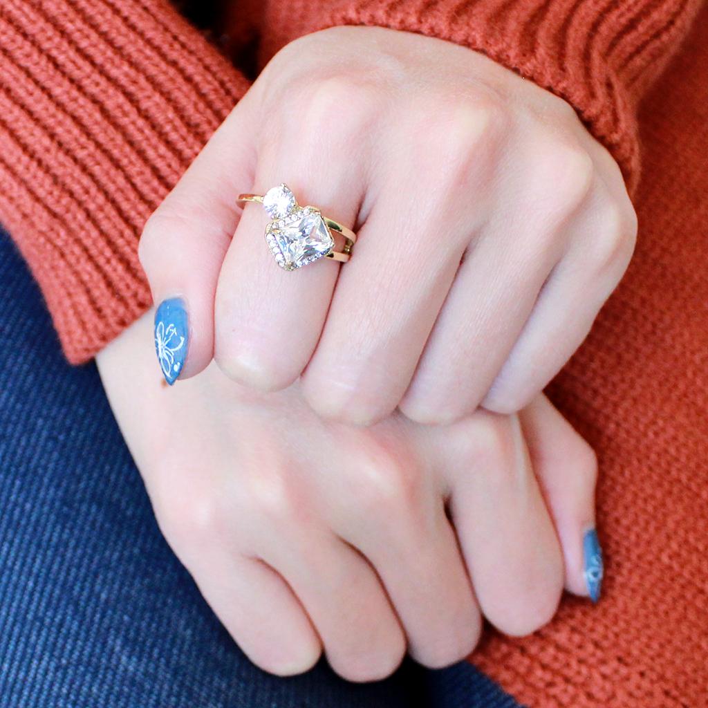 IP Gold(Ion Plating) Stainless Steel Ring with AAA Grade CZ in Clear