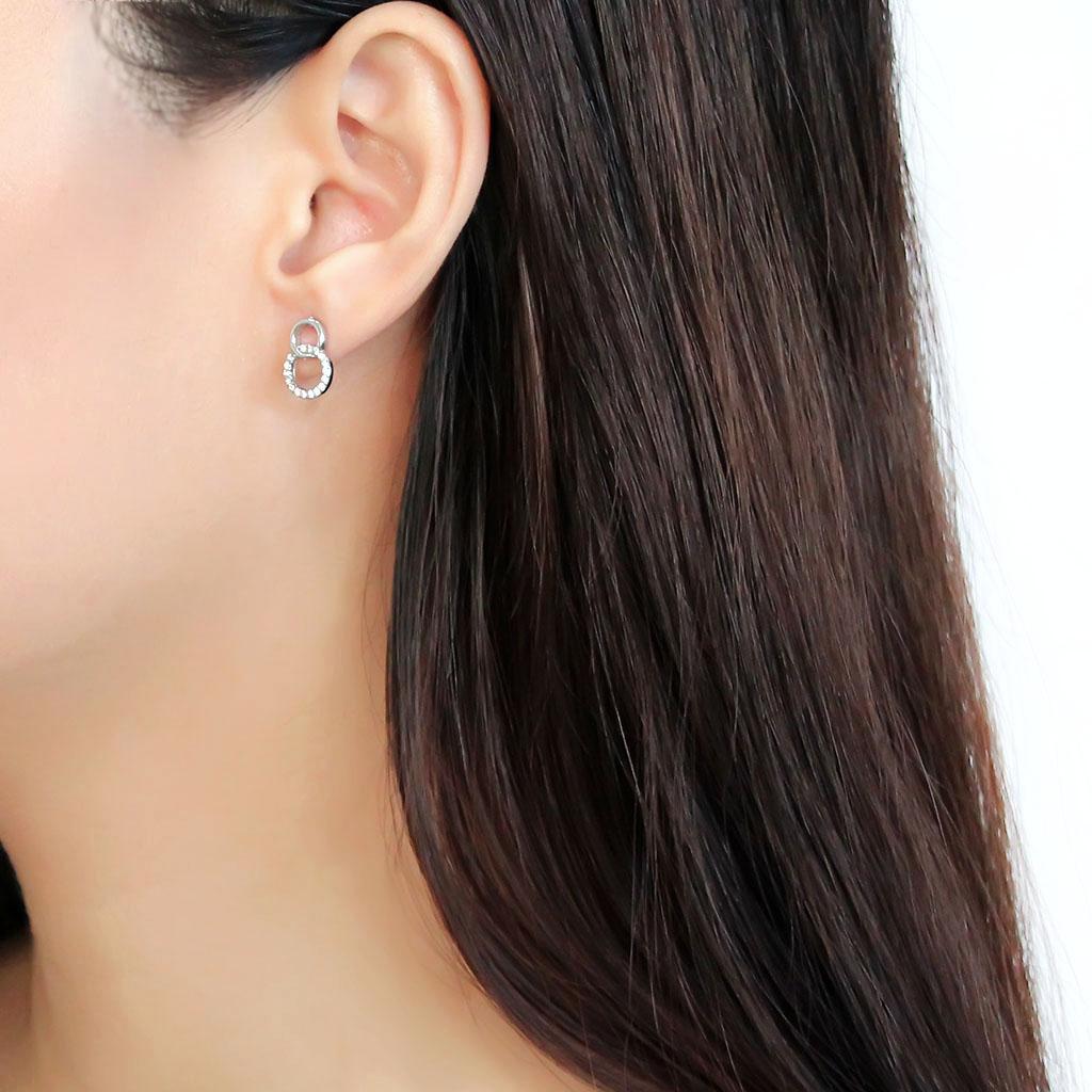 High polished (no plating) Stainless Steel Earrings with AAA Grade CZ in Clear