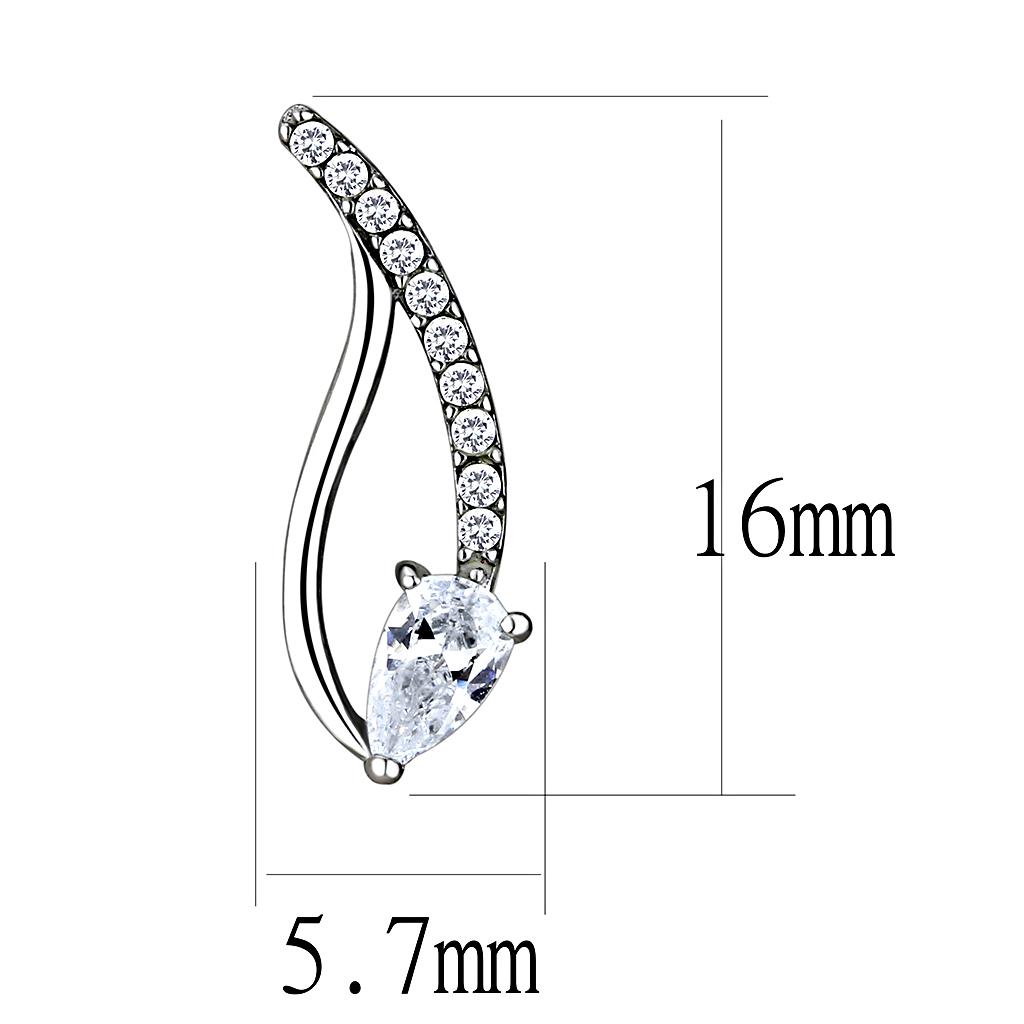 High polished (no plating) Stainless Steel Earrings with AAA Grade CZ in Clear
