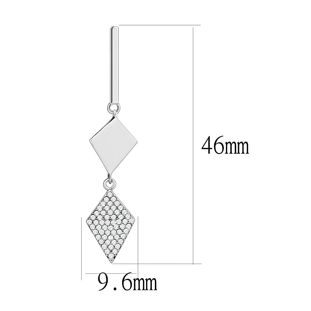 High polished (no plating) Stainless Steel Earrings with AAA Grade CZ in Clear