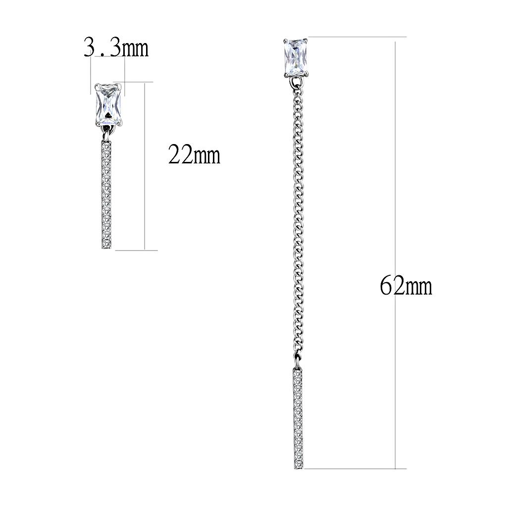 High polished (no plating) Stainless Steel Earrings with AAA Grade CZ in Clear