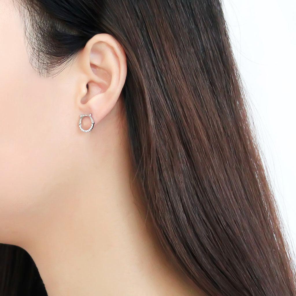 High polished (no plating) Stainless Steel Earrings with AAA Grade CZ in Clear