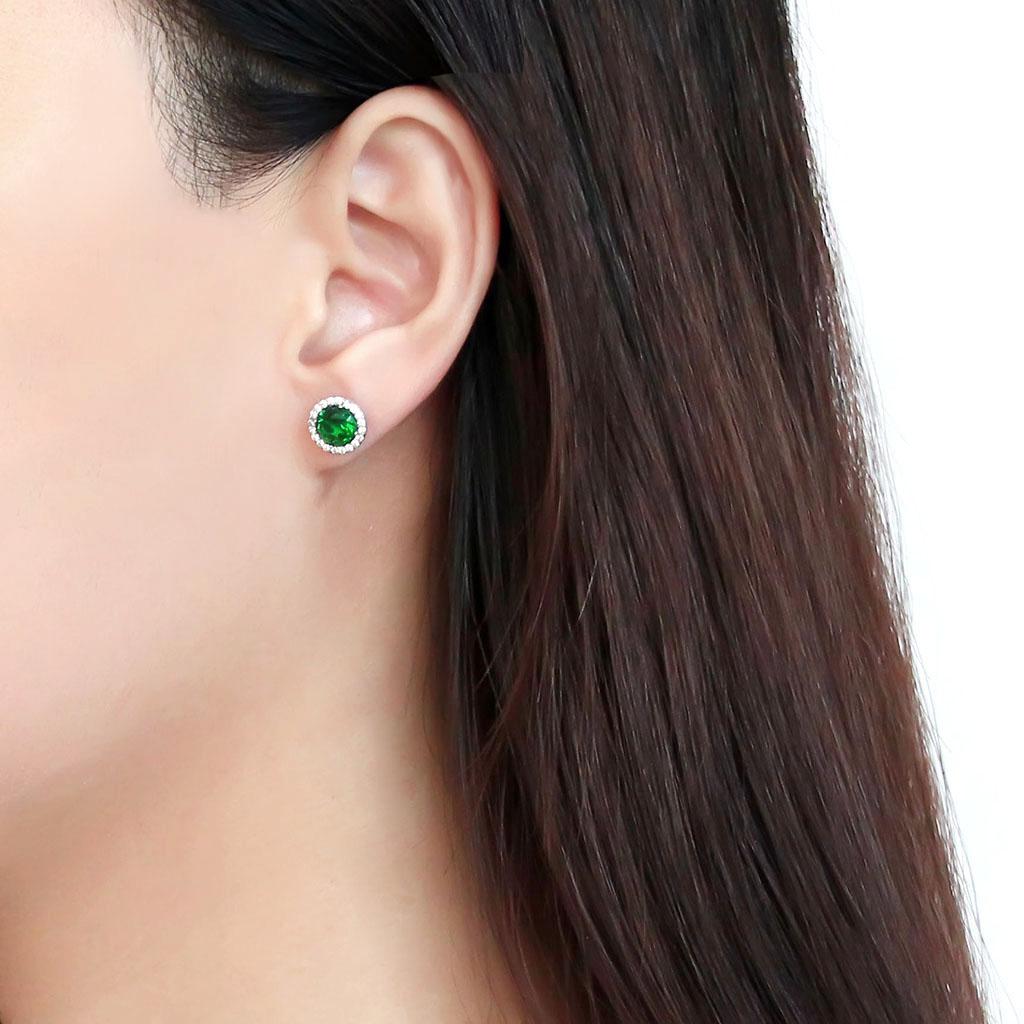 High polished (no plating) Stainless Steel Earrings with Synthetic Synthetic Glass in Emerald