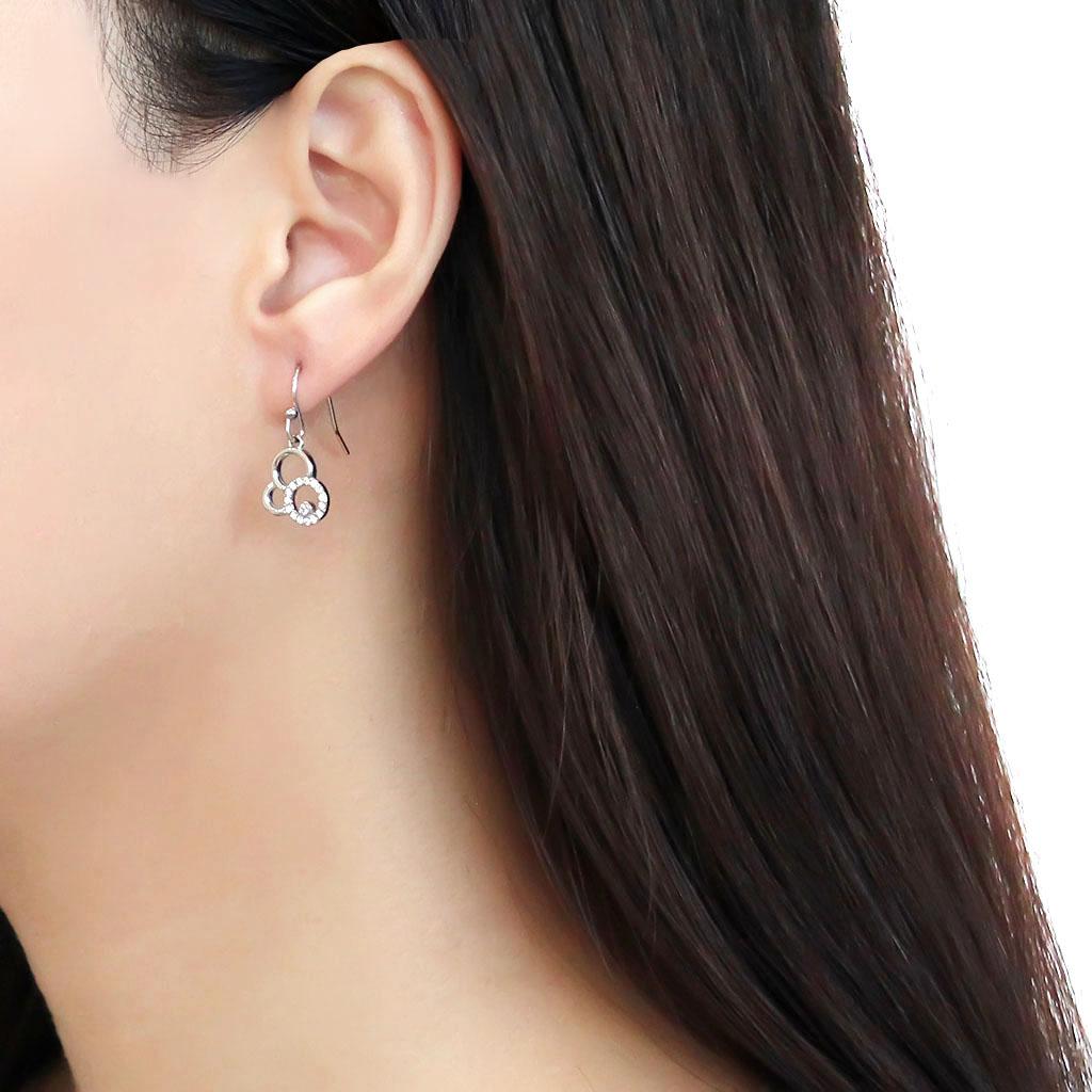 High polished (no plating) Stainless Steel Earrings with AAA Grade CZ in Clear