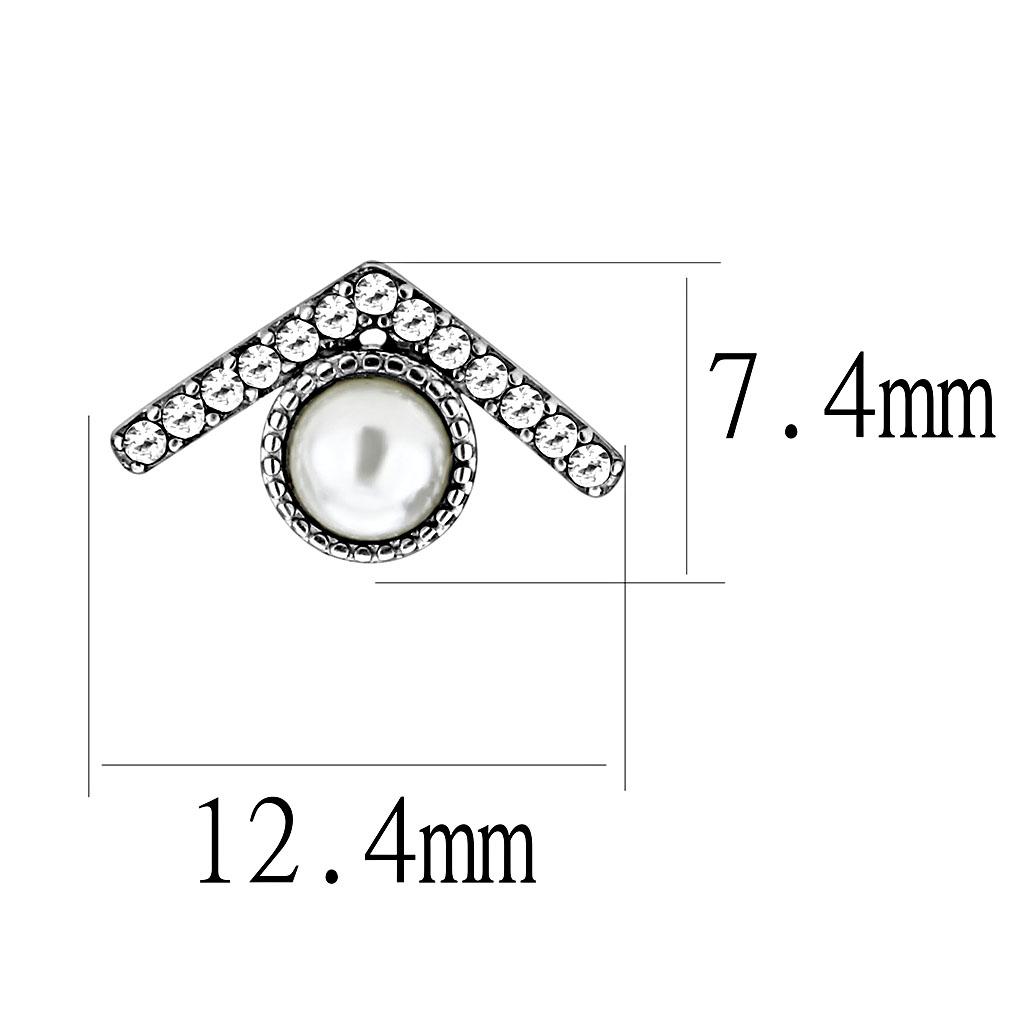 High polished (no plating) Stainless Steel Earrings with Synthetic Pearl in White