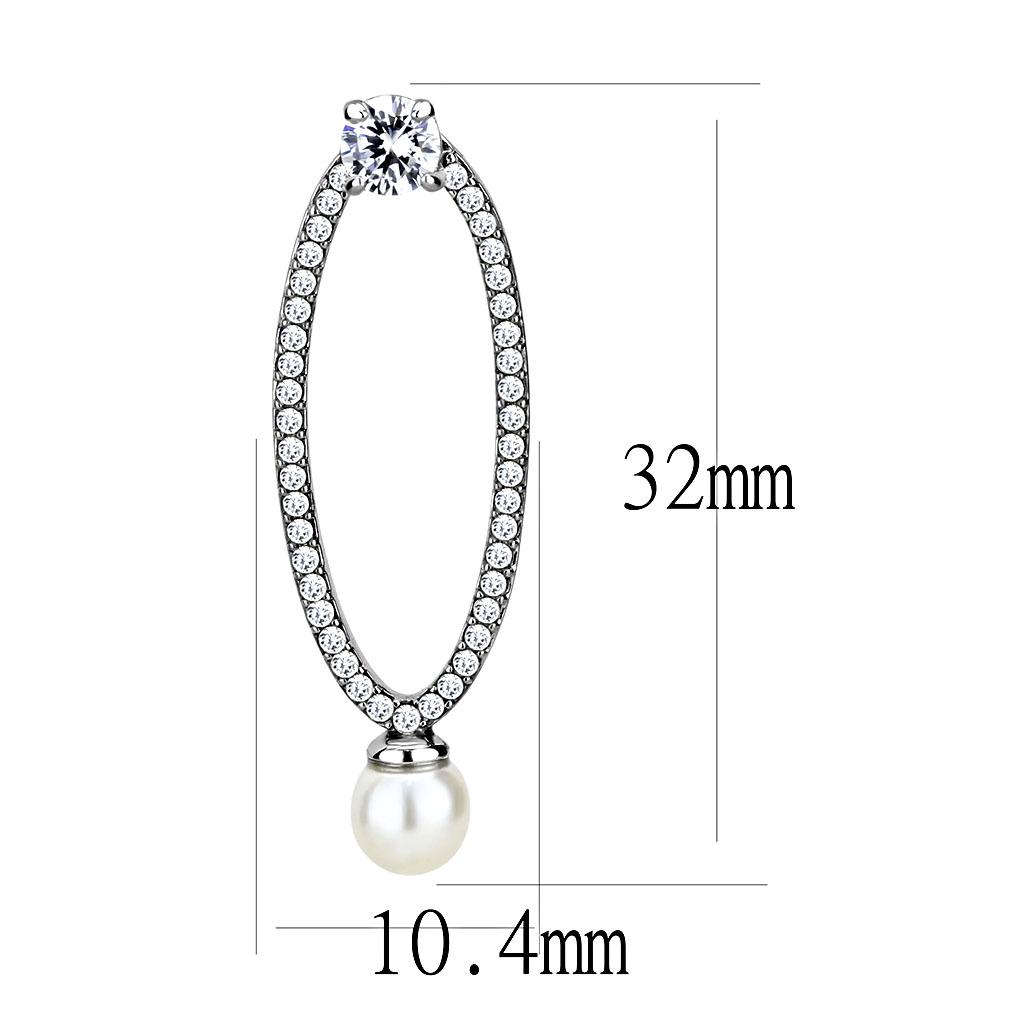 High polished (no plating) Stainless Steel Earrings with Synthetic Pearl in White