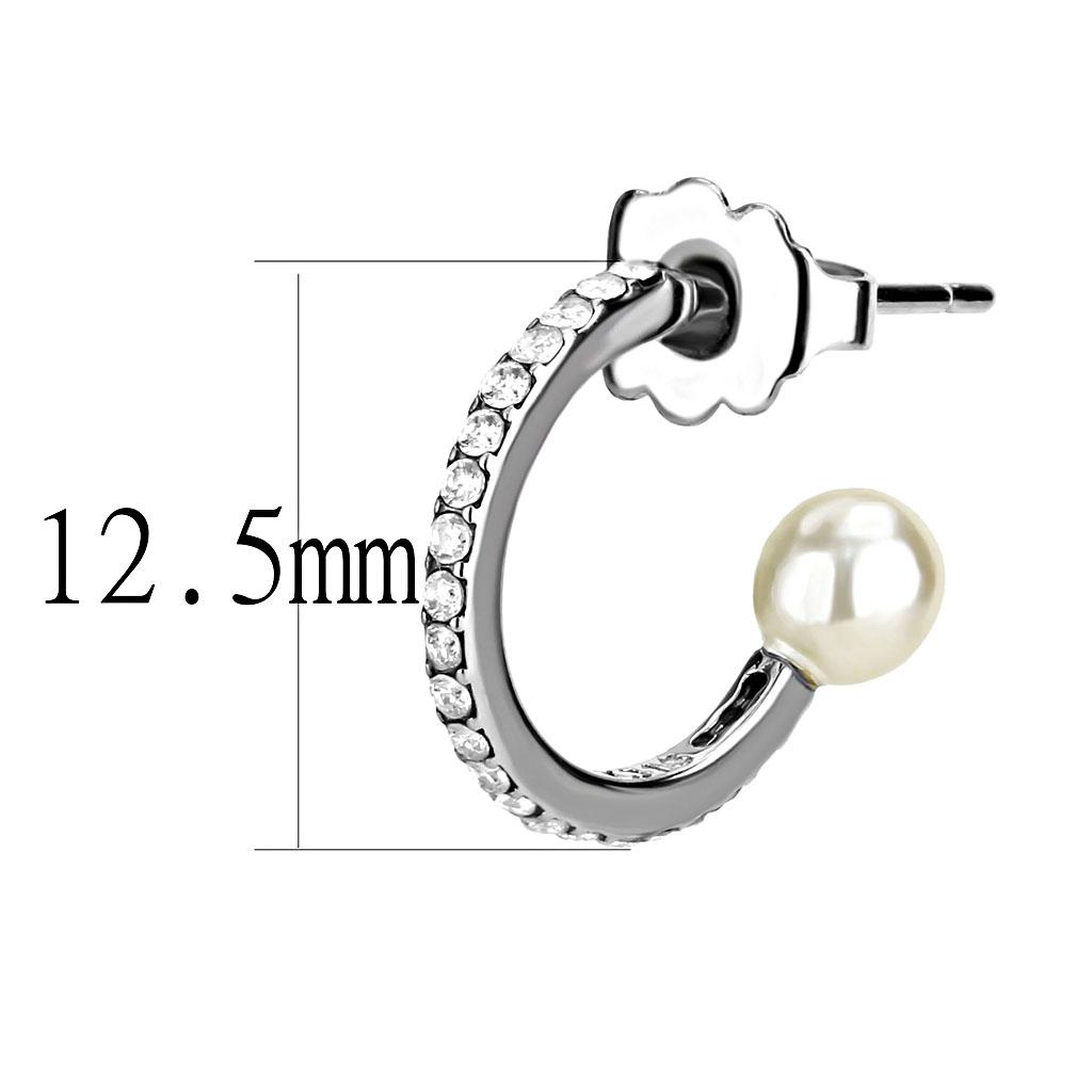 High polished (no plating) Stainless Steel Earrings with Synthetic Pearl in White