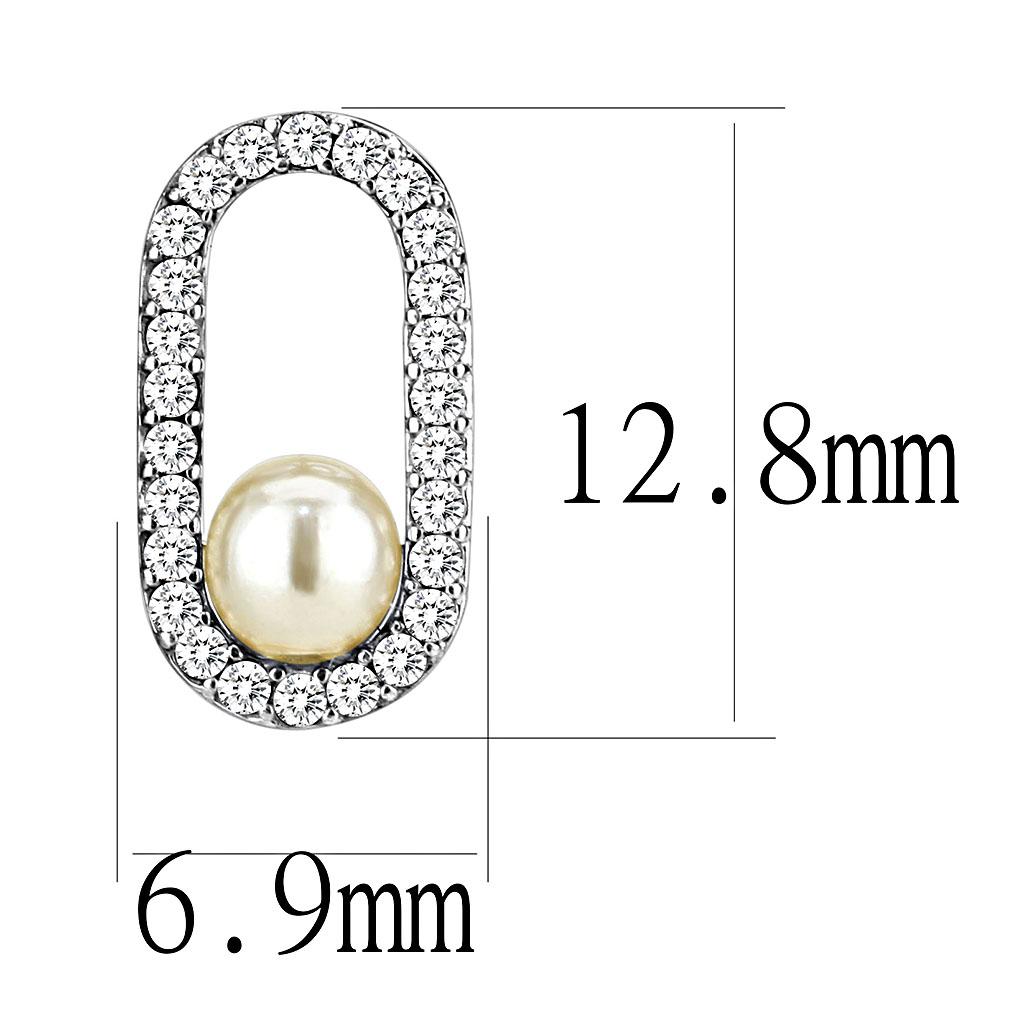 High polished (no plating) Stainless Steel Earrings with Synthetic Pearl in White