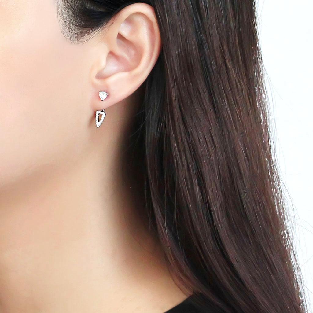 High polished (no plating) Stainless Steel Earrings with AAA Grade CZ in Clear