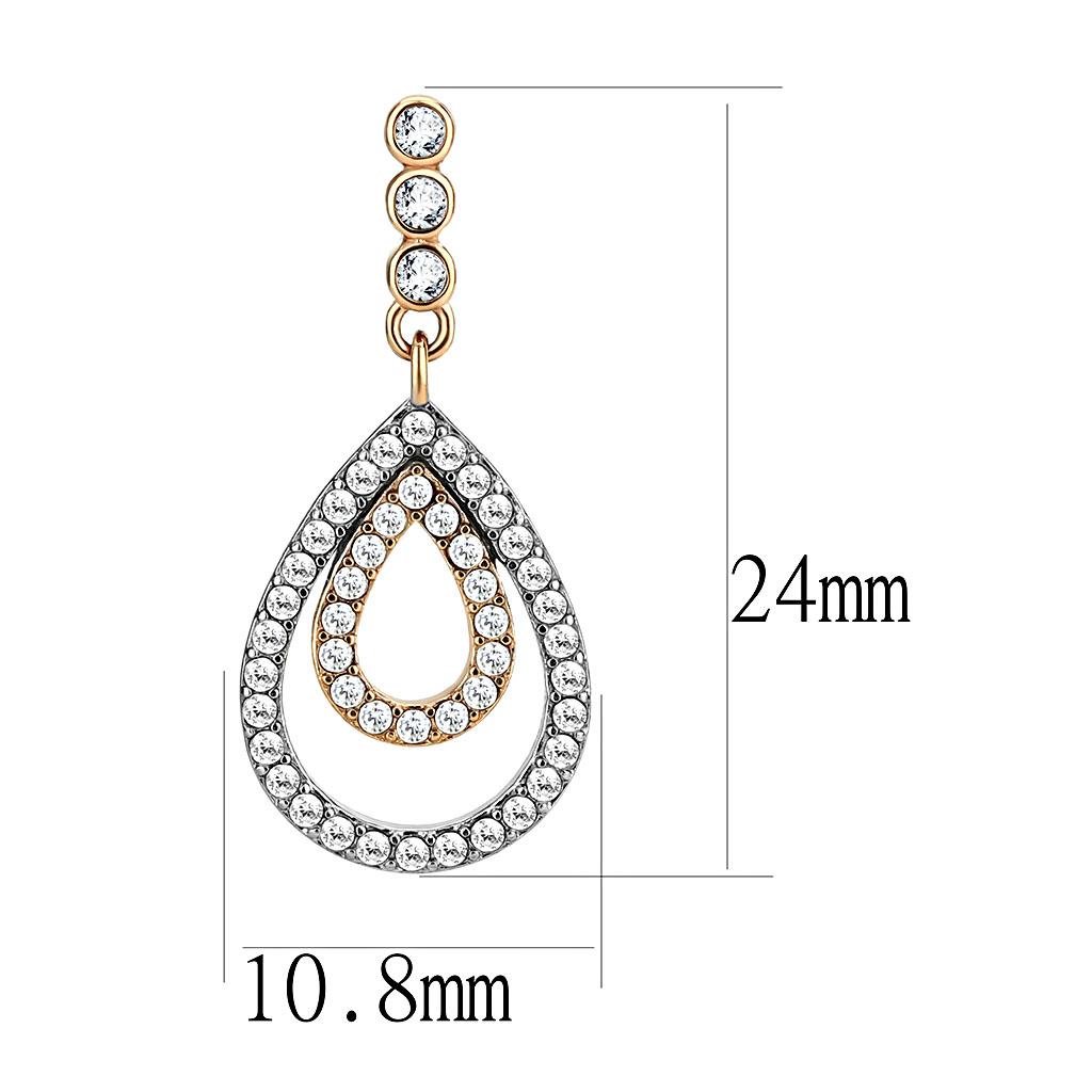 Two-Tone IP Rose Gold Stainless Steel Earrings with AAA Grade CZ in Clear