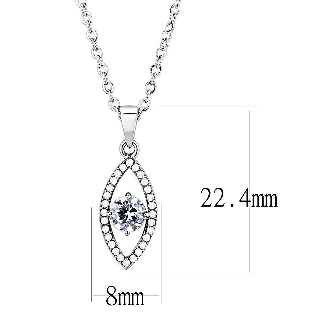 High polished (no plating) Stainless Steel Chain Pendant with AAA Grade CZ in Clear