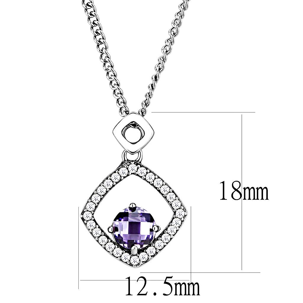 High polished (no plating) Stainless Steel Chain Pendant with AAA Grade CZ in Amethyst