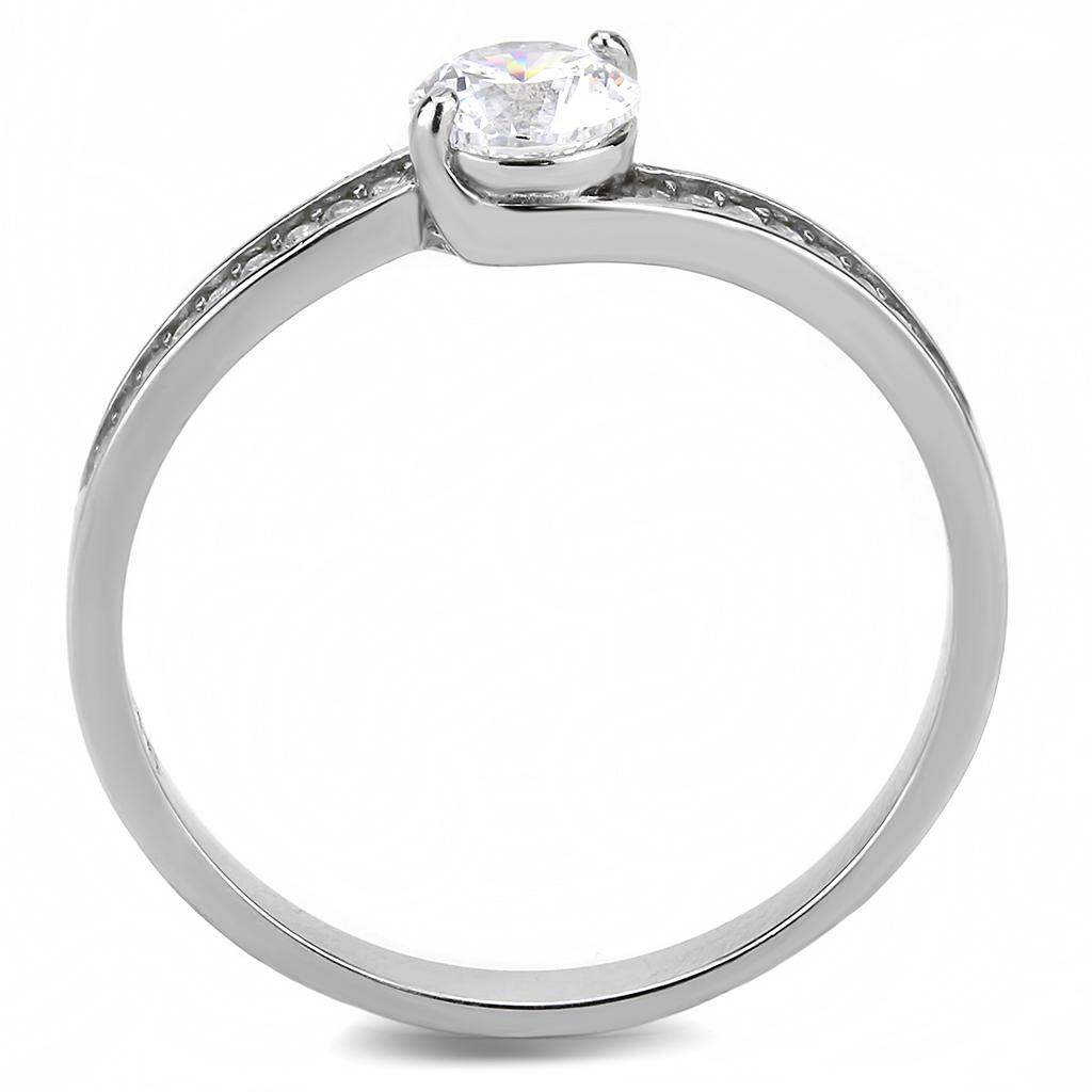 High polished (no plating) Stainless Steel Ring with AAA Grade CZ in Clear