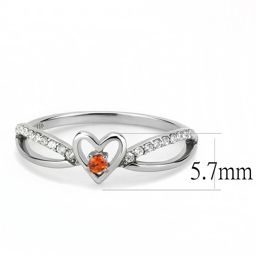 High polished (no plating) Stainless Steel Ring with AAA Grade CZ in Orange
