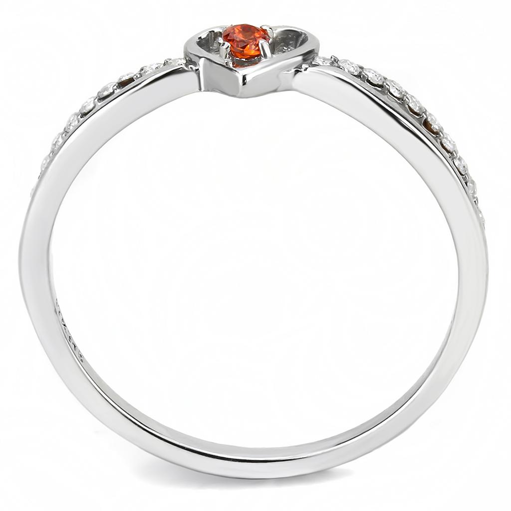 High polished (no plating) Stainless Steel Ring with AAA Grade CZ in Orange